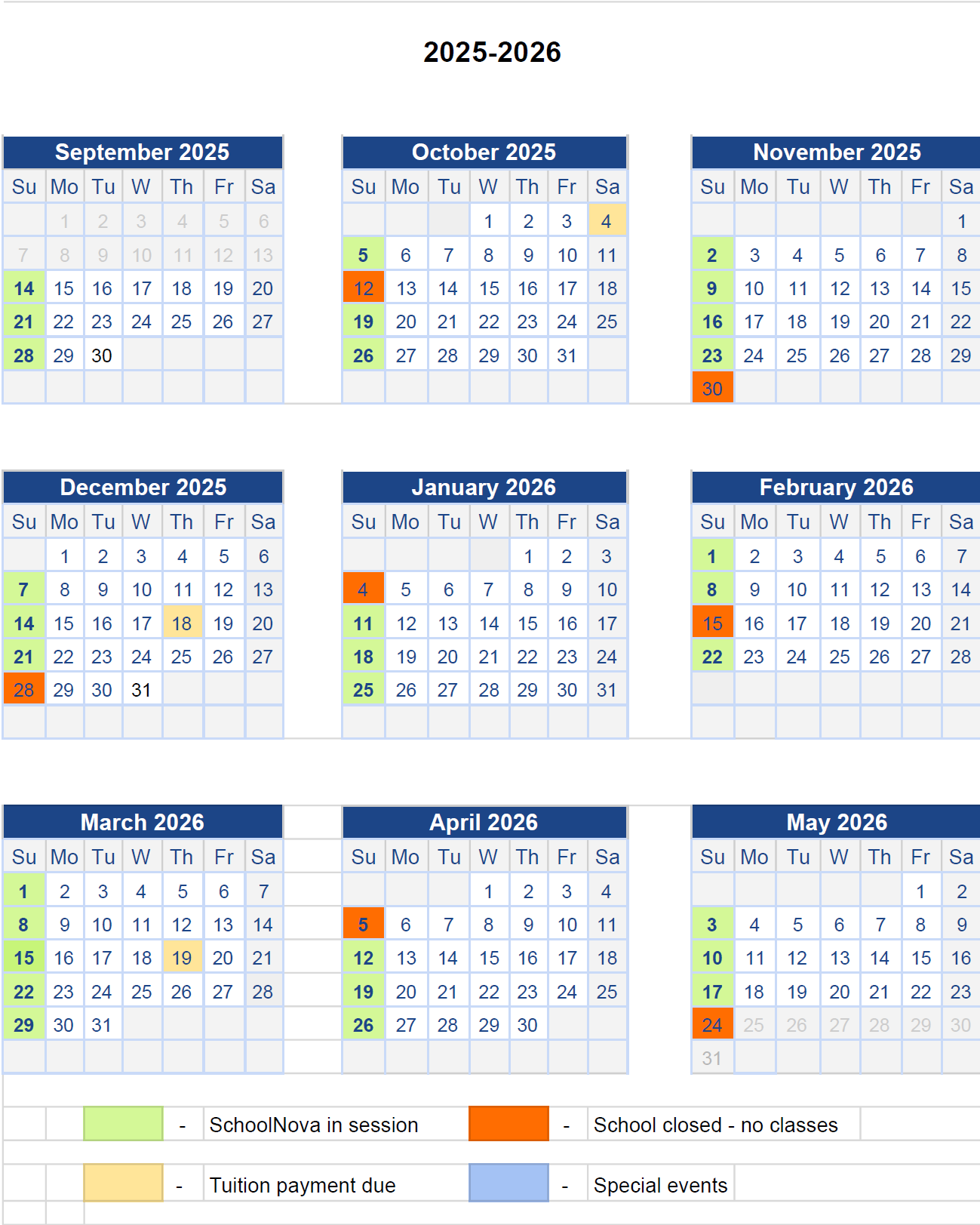 Calendar 25 - 26
